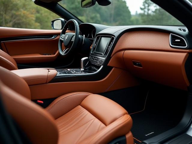 Interni personalizzati in pelle per una Maserati GranTurismo, con cuciture a contrasto